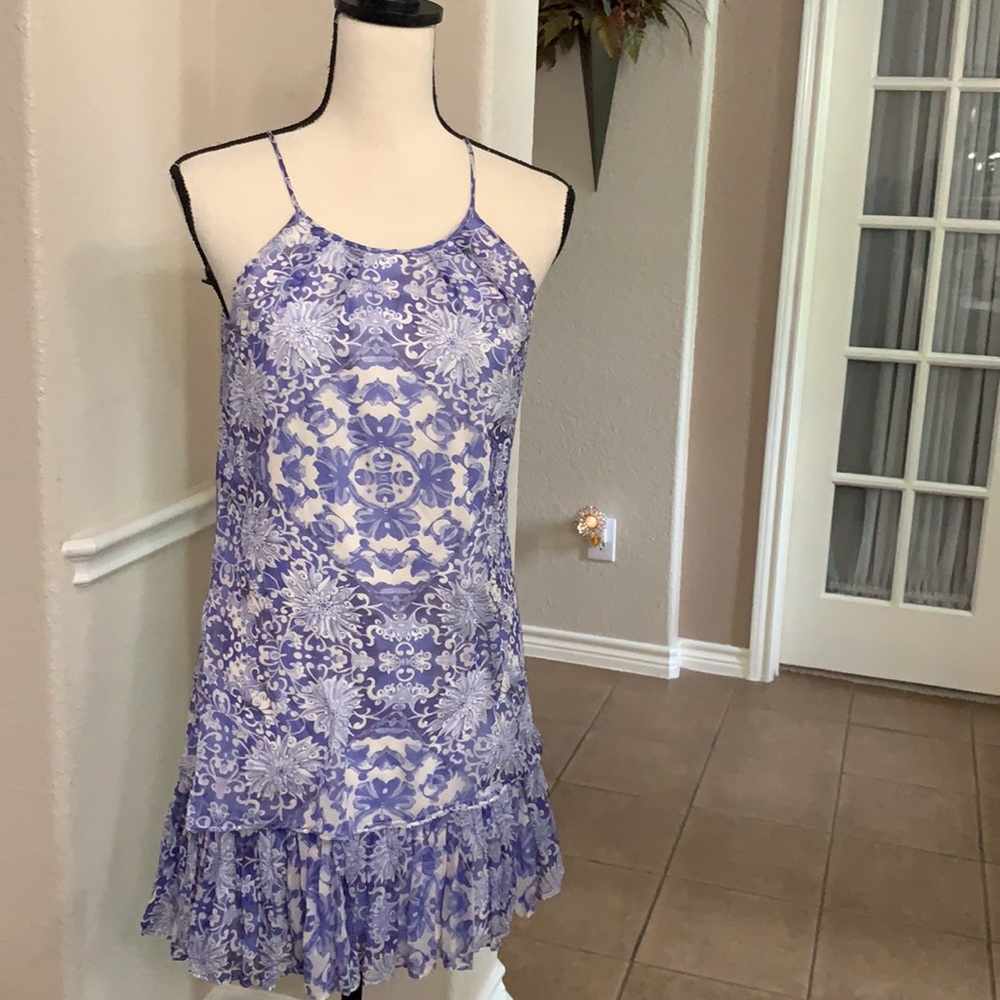 Vintage Guess by Marciano blue & white sheer halter dress